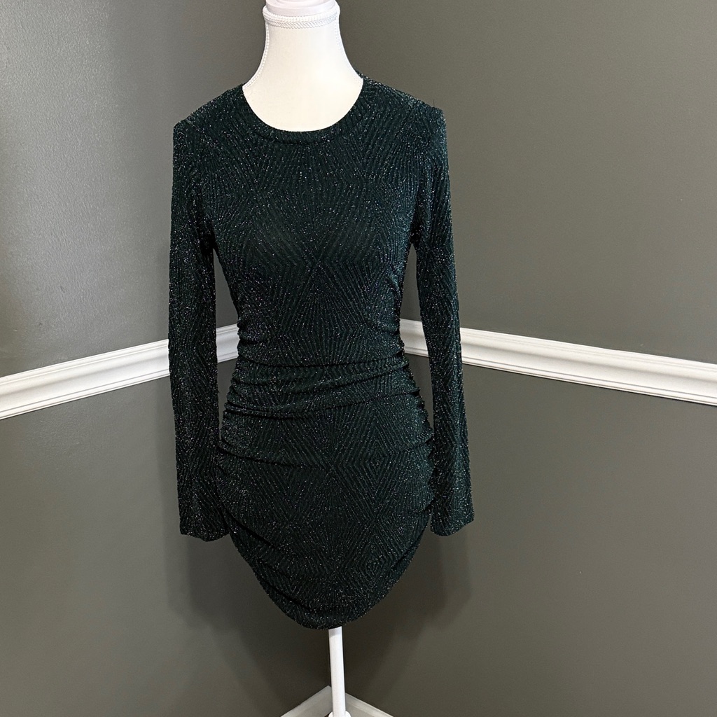 Speechless Shimmering Dark Green Long Sleeve Dress